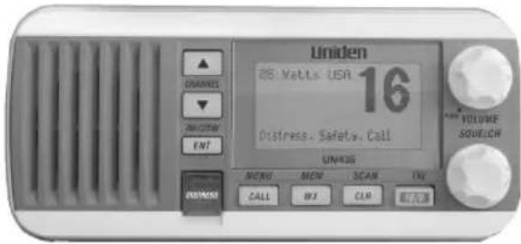 UNiden 25 Vatts USA 16 Distress, Safety, Call UNIDUS MENU MEN SCAN TV CALL BW CLR 通讯