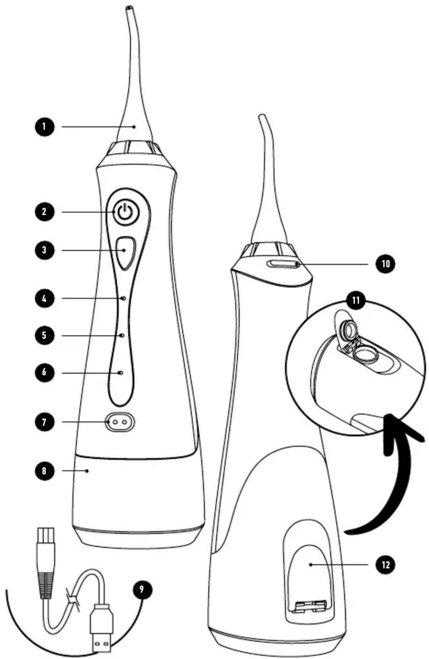 Diagram of two types of electric toothpaste spray devices with numbered labels pointing to internal components.