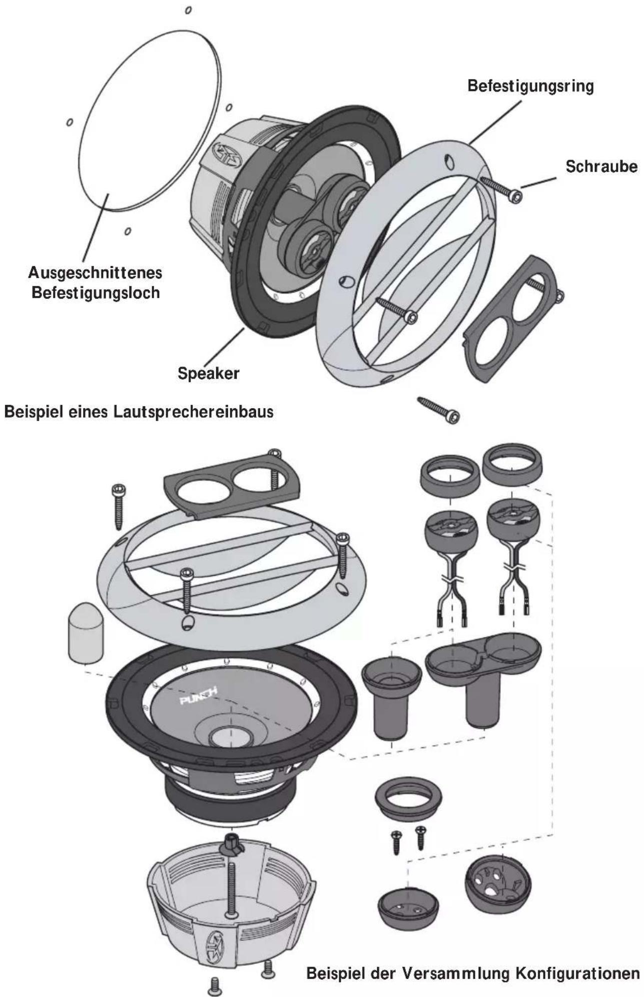 Rockford Fosgate Punch P1682S - Diesen Abschnitt beim Einbau von Systemen, Mittbässen oder Dreiwegsystemen befolgen - 1