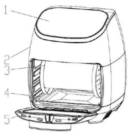 TREBS Comfortcook 99364 - Parts of the hot airfryer oven (Fig.1+3) - 1