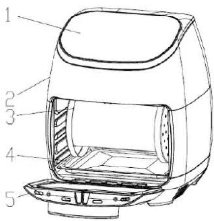TREBS Comfortcook 99364 - Teile des Heißlufrierofens (Abb. 1 + 3) - 1