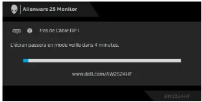 ALIENWARE AW2524HF - REMARQUE : Le message peut être légèrement différent en fonction du signal d'entrée connecté. - 1