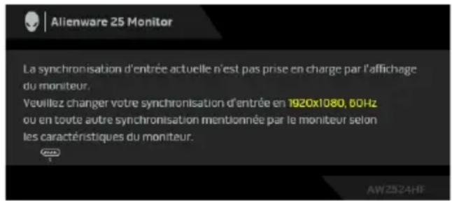 ALIENWARE AW2524HF - Messages d'avertissement OSD - 1