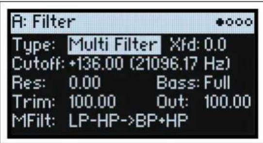 A: Filter Type: Multi Filter Xfd: 0.0 Cutoff: +136.00 (21096.17 Hz) Res: 0.00 Bass: Full Trim: 100.00 Out: 100.00 Mfilt: LP-HP->BP+HP