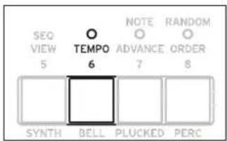 SEQ VIEW 5 TEMP0 6 NOTE ADVANCE 7 RANDOM ORDER 8 SYNTH BELL PLucked PERC