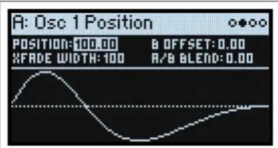 A: Osc 1 Position POSITION:100.00 B OFFSET:0.00 XFADE WIDTH:100 A/B BLEND:0.00