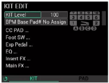 KORG MPS-10 - Menu "KIT EDIT" - 1