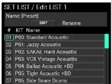 KORG MPS-10 - Travail avec les set lists de l'instrument - 1