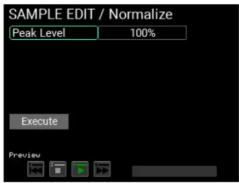 KORG MPS-10 - Depuis la page "SAMPLE EDIT", sélectionnez "Normalize..." et appuyez sur le bouton ENTER pour afficher la page "Normalize". - 1