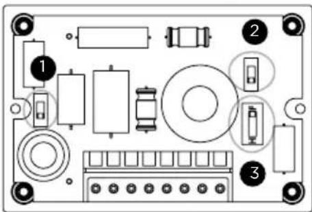 Diagram of an electronic device rear panel with labeled components including resistors, capacitors, and connectors