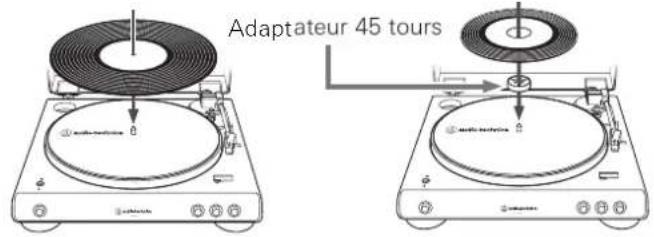 AUDIO TECHNICA AT-LP60xBTB - Placez le disque sur le tapis de feutre de façon à ce que le trou central s'aligne avec l'axe. - 1