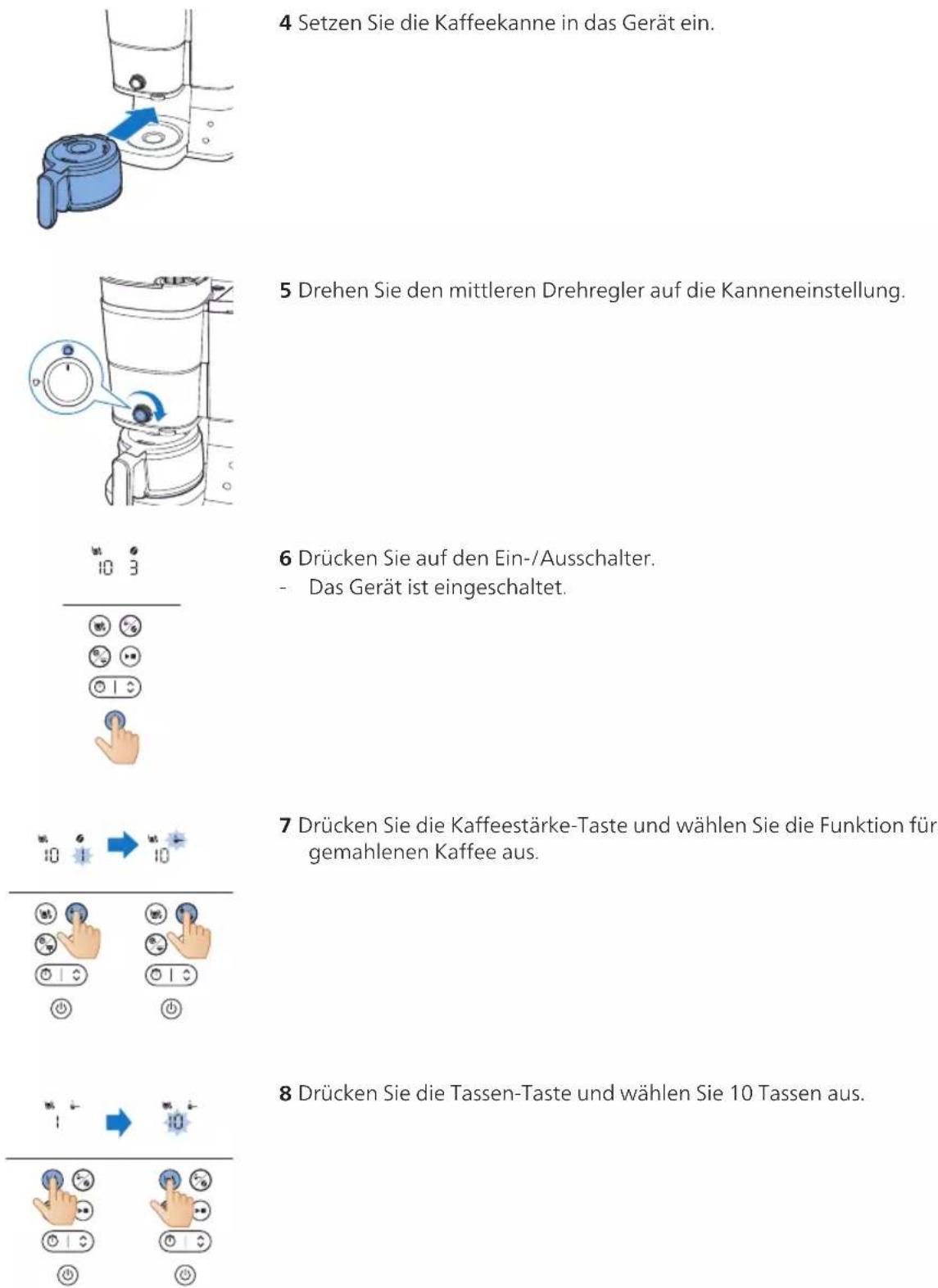 PHILIPS HD7888 - Achtung: Geben Sie keine Kaffeebohnen oder gemahlenen Kaffee in den Wasserbehälter. - 4