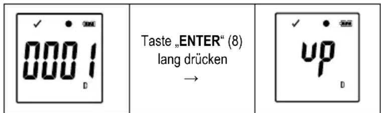 ✓ • ... 0001 D Taste „ENTER“ (8) lang drücken → ✓ • ... up D
