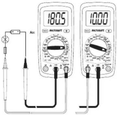 VOLTCRAFT DT-TEST-KIT 150 - Zur Messung von Gleichströmen (A DC ➞200 mA gehen Sie wie folgt vor: - 1