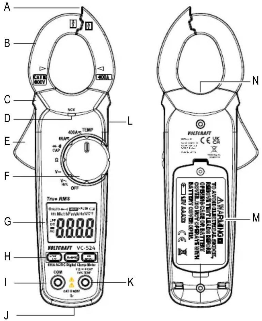VOLTCRAFT VC-524 - Bedieningselementen - 1