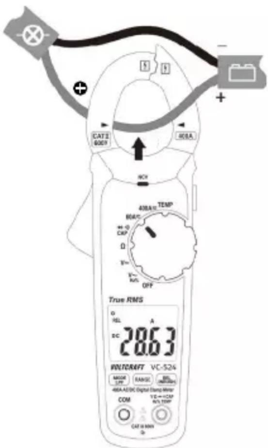 VOLTCRAFT VC-524 - Follow the steps below to measure DC (A) currents: - 1