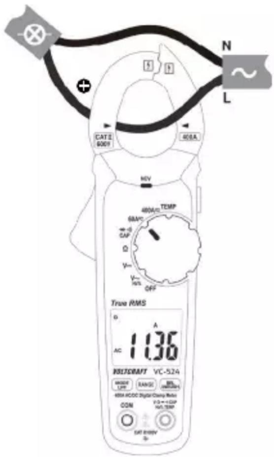 VOLTCRAFT VC-524 - Follow the steps below to measure AC (A) currents: - 1