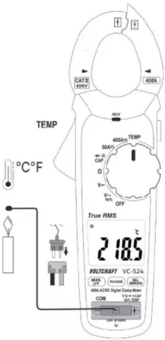 VOLTCRAFT VC-524 - Voer volgende procedure uit om de temperatuur te meten: - 2