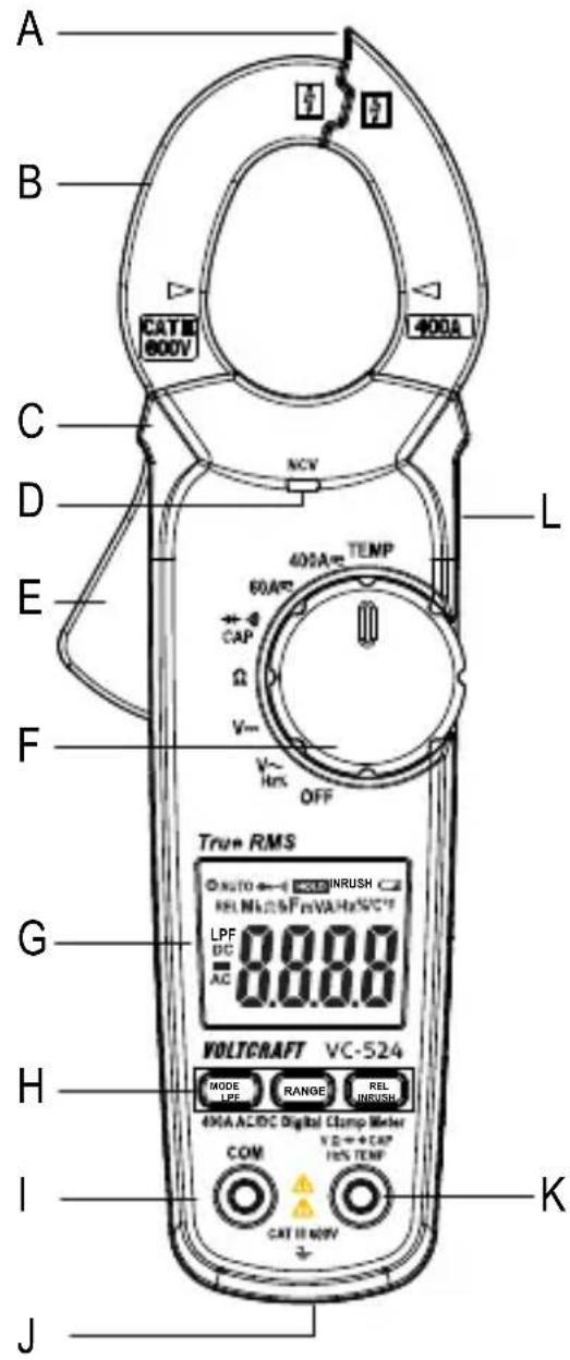 VOLTCRAFT VC-524 - Operating elements - 1