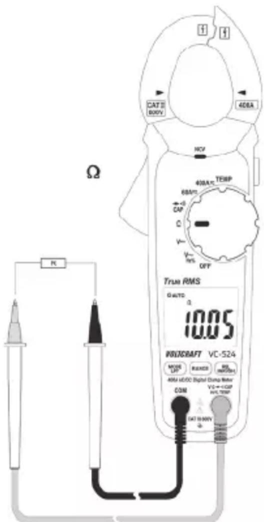 VOLTCRAFT VC-524 - Pour la mesure de la résistance, procédez comme suit : - 1