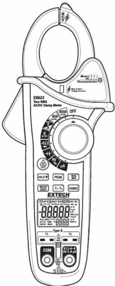 Extech EX623 - Compteur à Pince 400Amp à Valeur Efficace AC/DC avec Thermomètre IR - 1