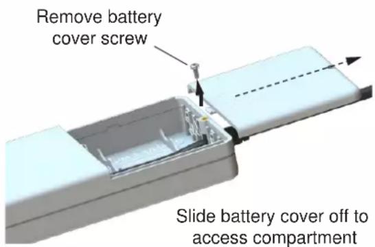 Remove battery cover screw Slide battery cover off to access compartment