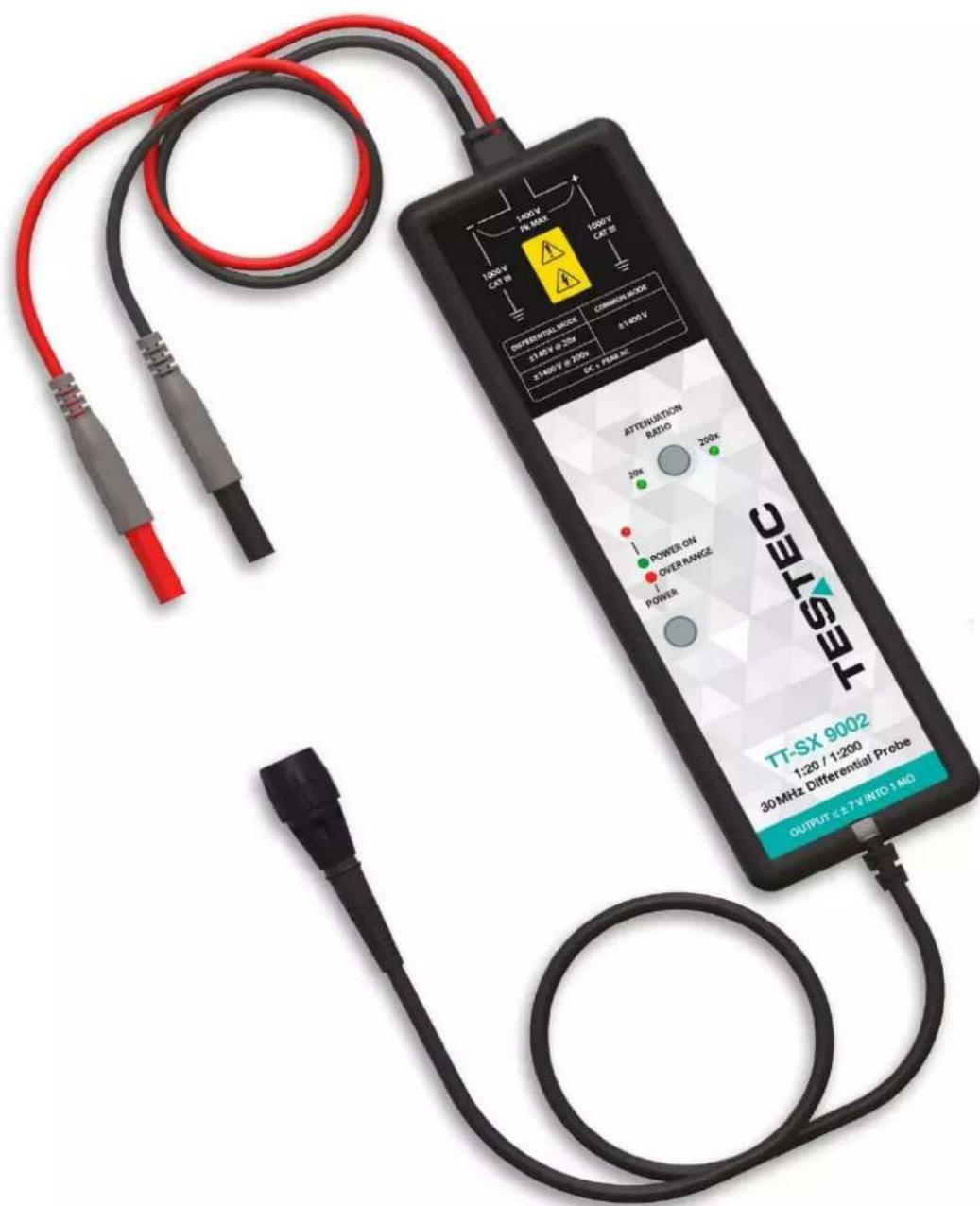 100V PE MAX 100V CAT IB 100V CAT IB DIFFERENTIAL MODE CIRCUITAN MODE 3.1 MΩ @ 200V ≥140V ≥160V @ 200V ≤140V CC + 1 PMA NC ATTENUATION RATIO 20V 200V POWER ON OVER RANGE POWER TESTEC TT-SX 9002 1:20 / 1:200 30MHz Differential Probe OUTPUT ≤ ±7 V INT. + MD
