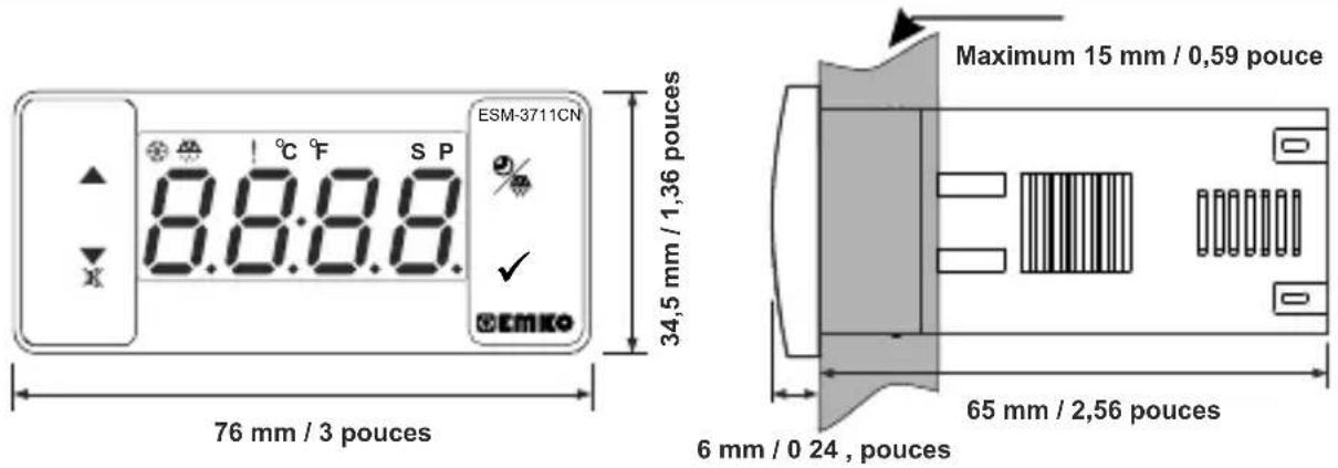 Emko ESM-3711-CN - Vue de face et dimensions du régulateur de refroidissement ESM-3711-CN - 1