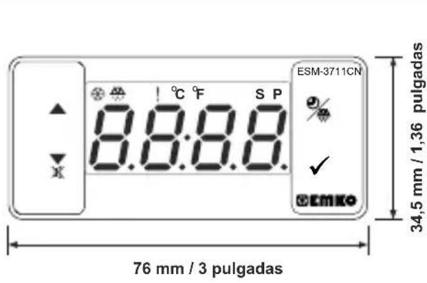 Emko ESM-3711-CN - Vista frontal y Dimensiones del Controlador de refrigeración ESM-3711-CN - 1