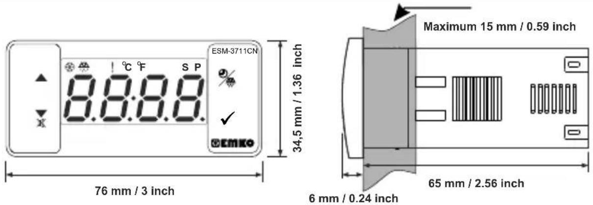 Emko ESM-3711-CN - Front View and Dimensions of ESM-3711-CN Cooling Controller - 1