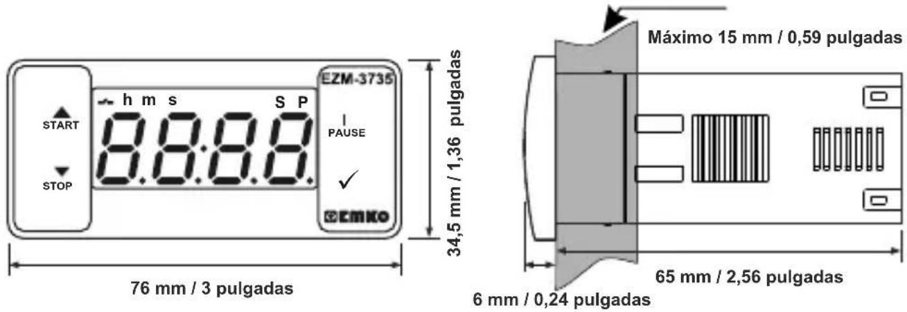Emko EZM-3735 - Vista frontal y dimensiones del temporizador digital EZM-3735 - 1