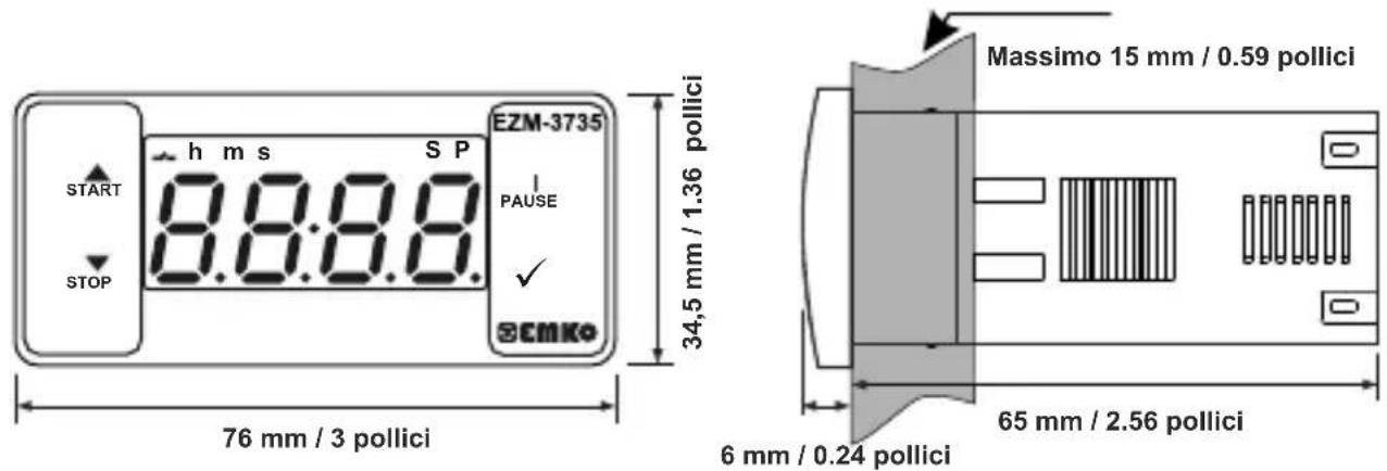 Emko EZM-3735 - Vista frontale e dimensioni del temporizzatore digitale EZM-3735 - 1