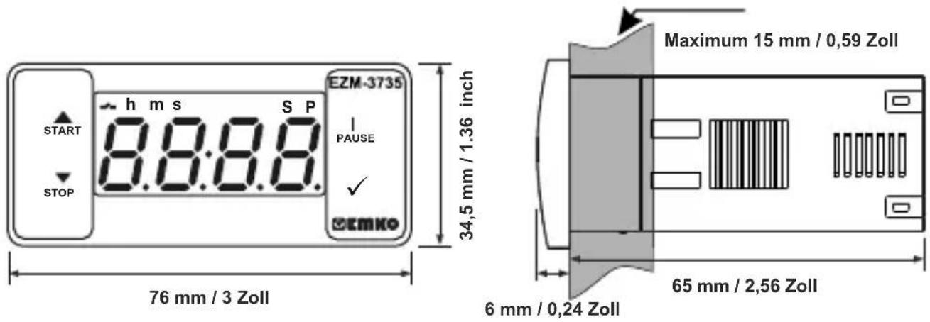 Emko EZM-3735 - Frontansicht und Abmessungen des EZM-3735 Digitaltimers - 1