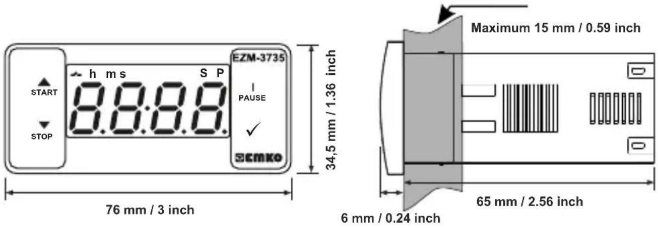 Emko EZM-3735 - Front View and Dimensions of EZM-3735 Digital Timer - 1