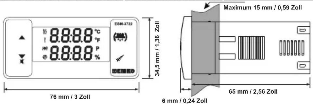 Emko ESM-3722 - Frontansicht und Abmessungen des ESM-3722 Brutreglers - 1