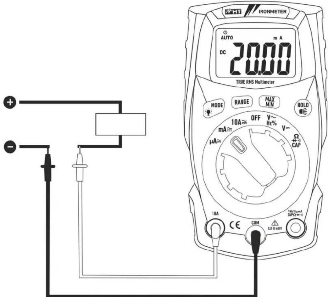 NCTT IRONMETER AUTO m A DC 20.00 TRUE RMS Multimeter MODE RANGE MAX MIN HOLD 10A ≈ OFF V~ Hz% V= μA ≈ Ω CAP 10A CE COM CAT III ADIV THz %μmA CAPΩ+/-