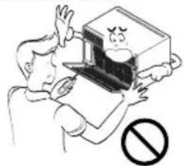 Illustration showing a person holding a box with a warning symbol and a 'no' symbol below