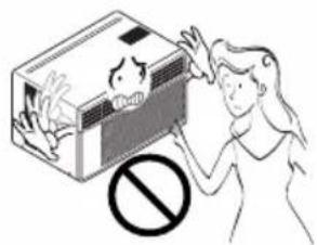 Illustration showing a person holding a box with a warning symbol and a distressed face, indicating no chemical hazard.