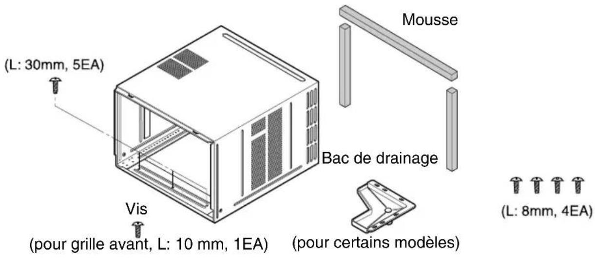 (L: 30mm, 5EA) Vis (pour grille avant, L: 10 mm, 1EA) (bour certains modèles) Mousse Bac de drainage (L: 8mm, 4EA)