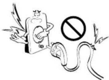 Safety warning illustration showing a plug plugged into a fuse with an explosion symbol and no prohibition sign