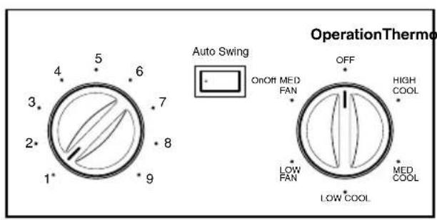 4 5 6 3 7 2 8 1* 9 Auto Swing OperationThermo OFF OnOff MED FAN HIGH COOL LOW FAN MED COOL LOW COOL