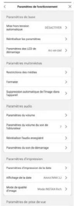 FUJIFILM Instax Pal - Paramètres de fonctionnement - 1