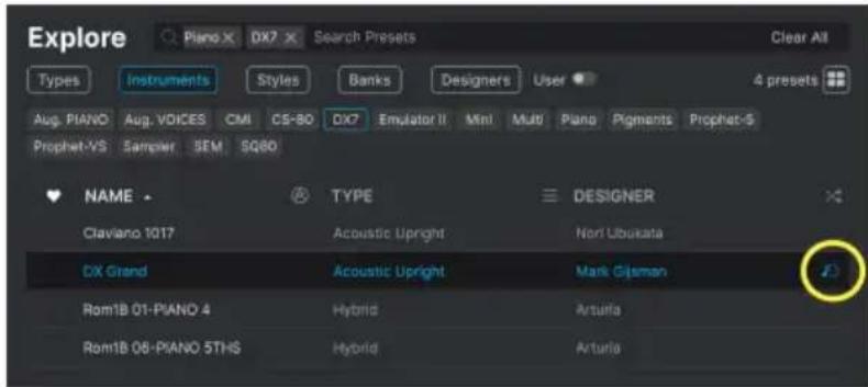 Arturia Analog Lab Pro - Obtenir des presets similaires à partir des résultats de recherche - 1