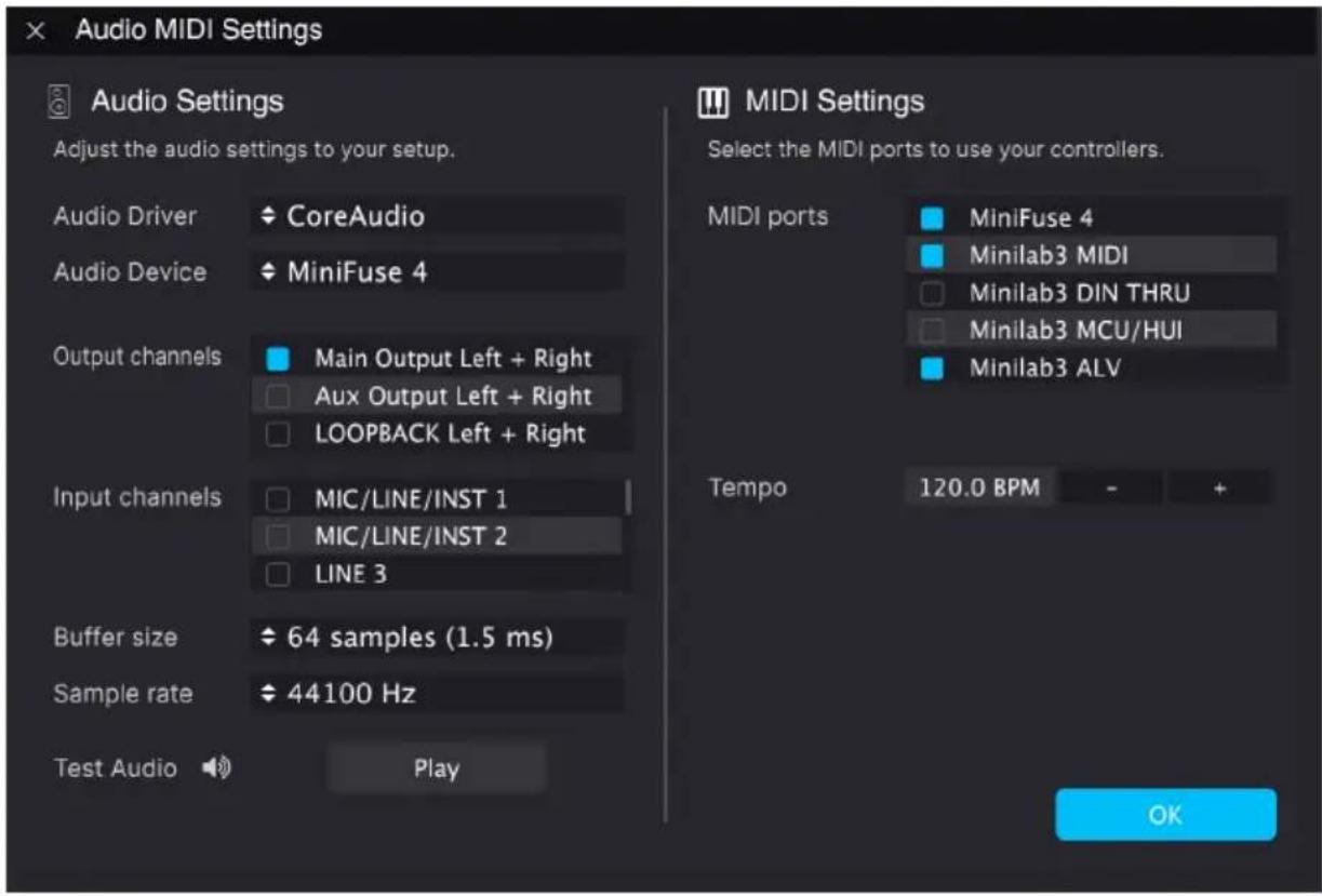Arturia Analog Lab Pro - Utilisateurs macOS : Audio Settings et MIDI Settings - 1
