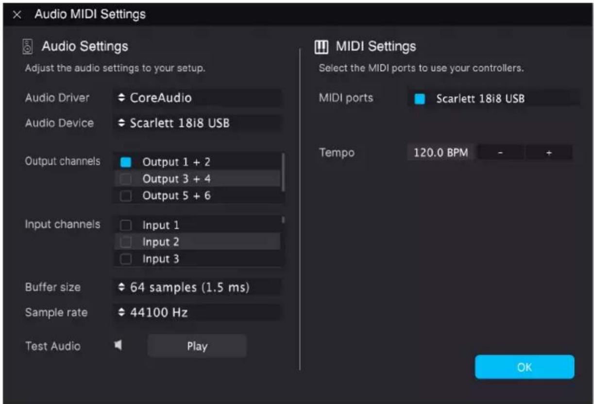 Arturia Analog Lab Play - Utilisateurs macOS : Audio Settings et MIDI Settings - 1