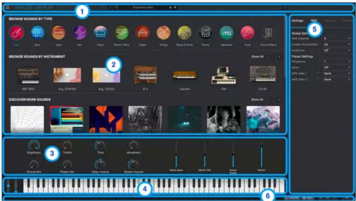 Arturia Analog Lab Play - Navigateur de presetes : parties principales - 1