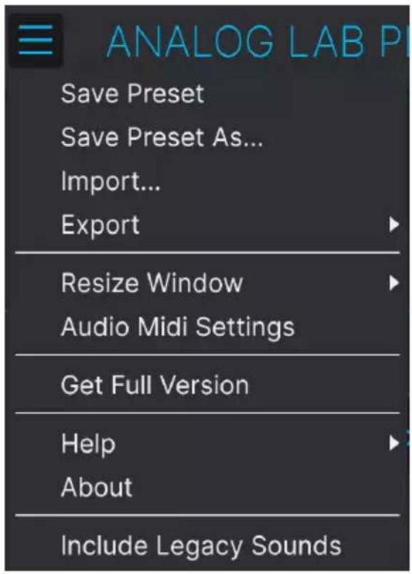 Arturia Analog Lab Play - Menu Principal - 1