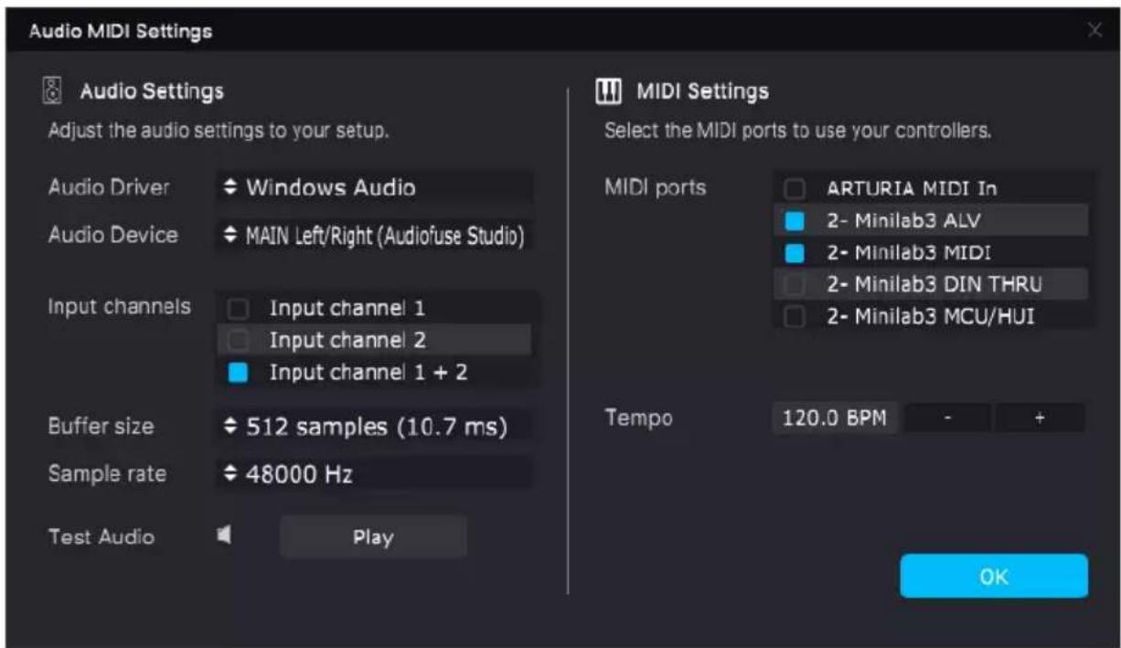 Arturia Analog Lab Play - Utilisateurs Windows : Audio Settings et MIDI Settings - 2