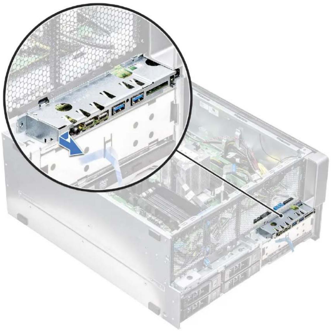 DELL Precision 7920 Tower - Αφαίρεση του μπροστινού πλαισίου εισόδου και εξόδου - 3