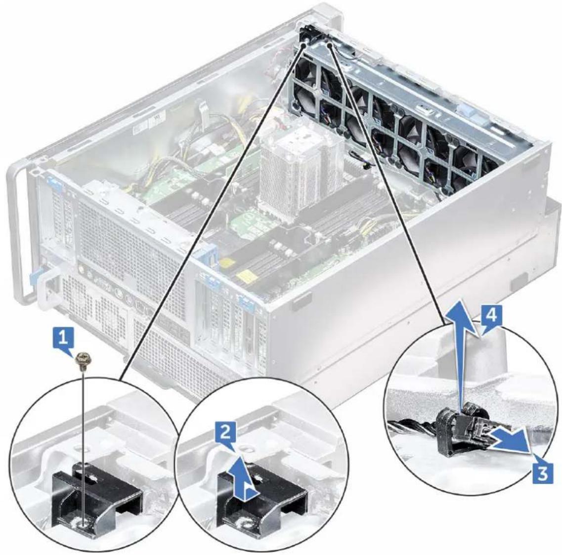 DELL Precision 7920 Tower - Αφαίρεση της διάταξης του μπροστινού ανεμιστήρα συστήματος - 1